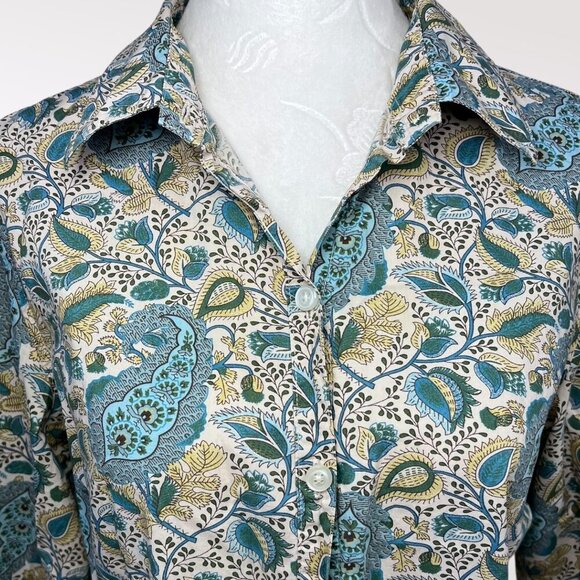 Old Navy Paisley Button Front Shirt Long Sleeve Blue Green Small - Picture 2 of 9